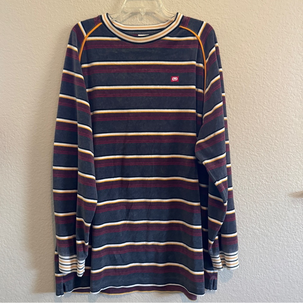 Rare Ecko Unltd Velour Striped Long Sleeve Shirt Men's Size XXL